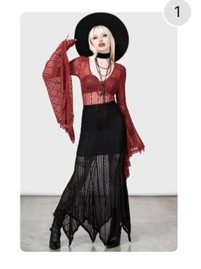 Killstar Juliet’s Betrayal Black Sheer Gothic Maxi Skirt - Elegant Boho Goth